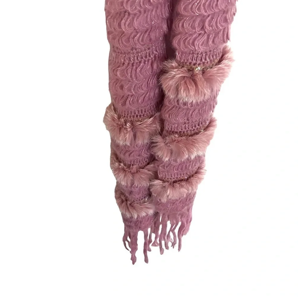 Betsey Johnson Pink Feather Sequin Fringe Knit Scarf NWT